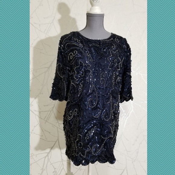 Michel Antoni Floral Sequined Beaded Silk Tunic - Picture 1 of 6